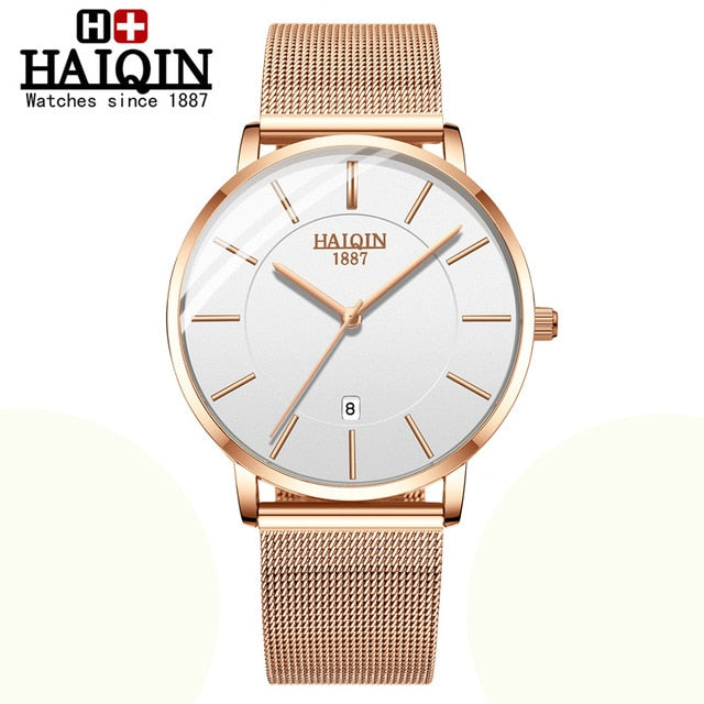 HAIQIN Fashion Business Top brand luxury mens watches mesh belt wrist watch men Mliltary Quartz Reloj hombres 2019 New
