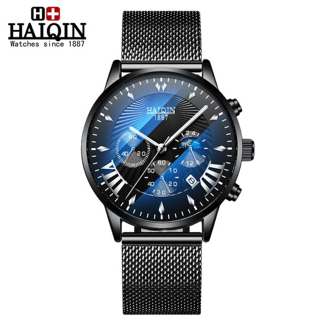HAIQIN Fashion Business Top brand luxury mens watches mesh belt wrist watch men Mliltary Quartz Reloj hombres 2019 New
