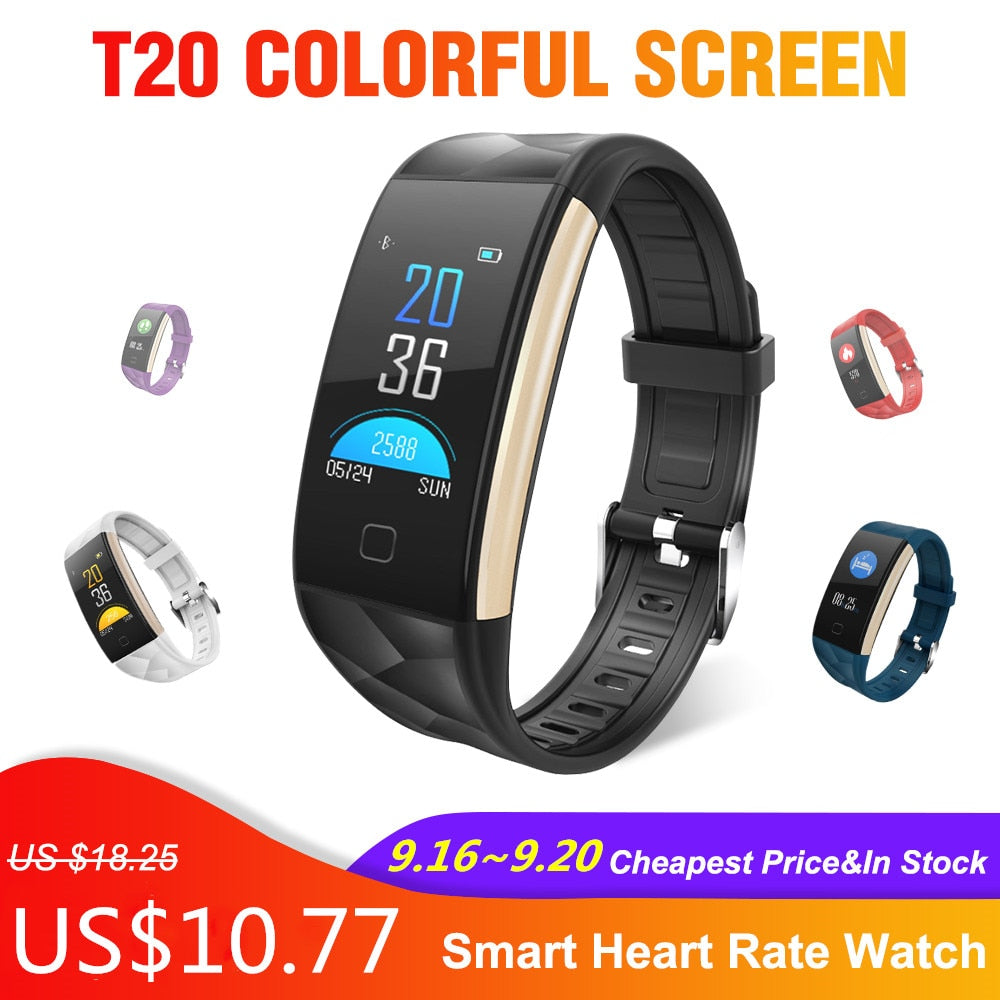 T20 Colorful Screen Smart Watch Waterproof Bracelet montre intelligente with Heart Rate and Blood Pressure Monitoring Smartwatch