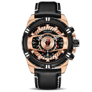 New Watches Men Luxury Brand MEGIR Chronograph Men Sports Watches Waterproof Leather Quartz Men's Watch Relogio Masculino