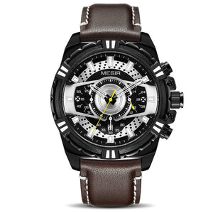 New Watches Men Luxury Brand MEGIR Chronograph Men Sports Watches Waterproof Leather Quartz Men's Watch Relogio Masculino