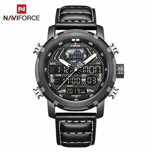 NAVIFORCE 9160 Brand Mens Watches Waterproof Led Digital Quartz Watch Man Fashion Leather Sport Wrist Watch Men Clock Male