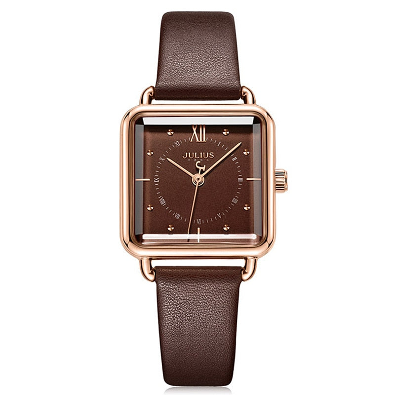 New Lady Women's Watch Japan Quartz Hours Clock Fine Fashion Bracelet Real Leather Retro Square Girl Birthday Gift Julius Box