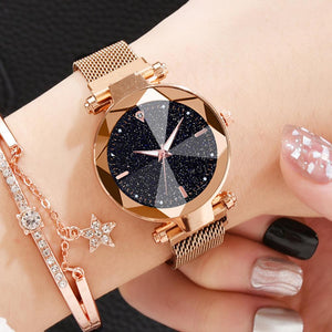 2019 New Women Watches Fashion Luxury Quartz Watch Magnetic Buckle Stainless Steel Strap Refractive Surface Luminous Dial Clock