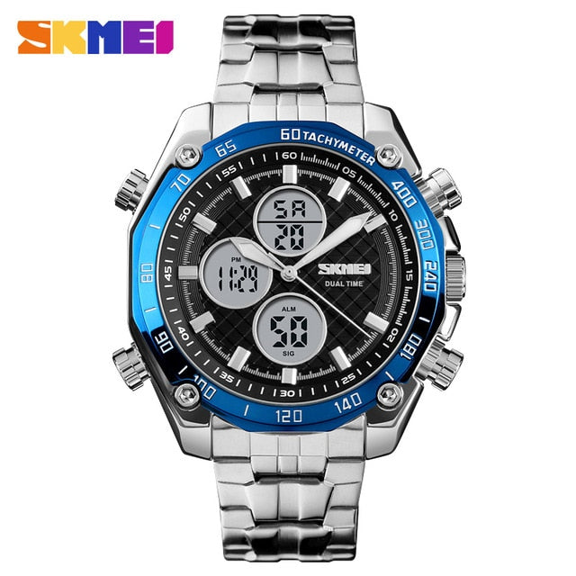 SKMEI Luxury Business Watch Men Fashion 30M Waterproof Stopwatch Quartz Watches Dual Display Wristwatches relogio masculino 1302