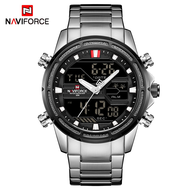 Mens Watches Top Luxury Brand NAVIFORCE Men Sports Watches Men's Quartz LED Digital Clock Male Full Steel Military Wrist Watch