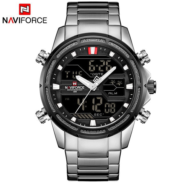 Mens Watches Top Luxury Brand NAVIFORCE Men Sports Watches Men's Quartz LED Digital Clock Male Full Steel Military Wrist Watch