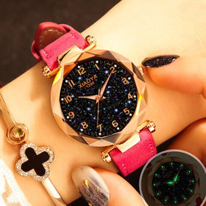 Fashion Women Watches Starry Sky Watch Luxury Red Black Leather Strap Ladies Wrist Watches Waterproof Quartz Clock 2019 Discount