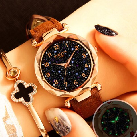 Fashion Women Watches Starry Sky Watch Luxury Red Black Leather Strap Ladies Wrist Watches Waterproof Quartz Clock 2019 Discount