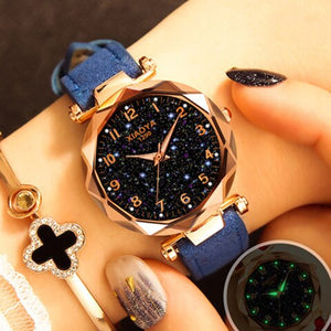 Fashion Women Watches Starry Sky Watch Luxury Red Black Leather Strap Ladies Wrist Watches Waterproof Quartz Clock 2019 Discount