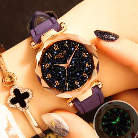 Fashion Women Watches Starry Sky Watch Luxury Red Black Leather Strap Ladies Wrist Watches Waterproof Quartz Clock 2019 Discount