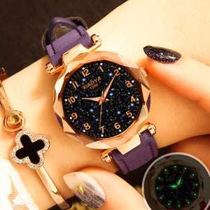 Fashion Women Watches Starry Sky Watch Luxury Red Black Leather Strap Ladies Wrist Watches Waterproof Quartz Clock 2019 Discount