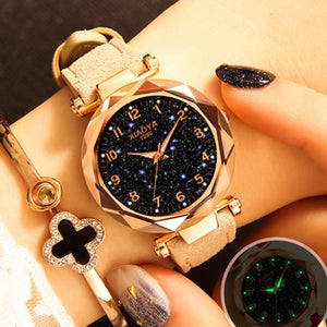 Fashion Women Watches Starry Sky Watch Luxury Red Black Leather Strap Ladies Wrist Watches Waterproof Quartz Clock 2019 Discount
